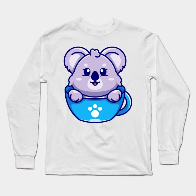 Cute koala on cup coffee cartoon Long Sleeve T-Shirt by Wawadzgnstuff